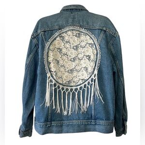 FURST OF A KIND Women’s Lee Denim Jacket w/Back Lace & Fringe Detail- Size XL